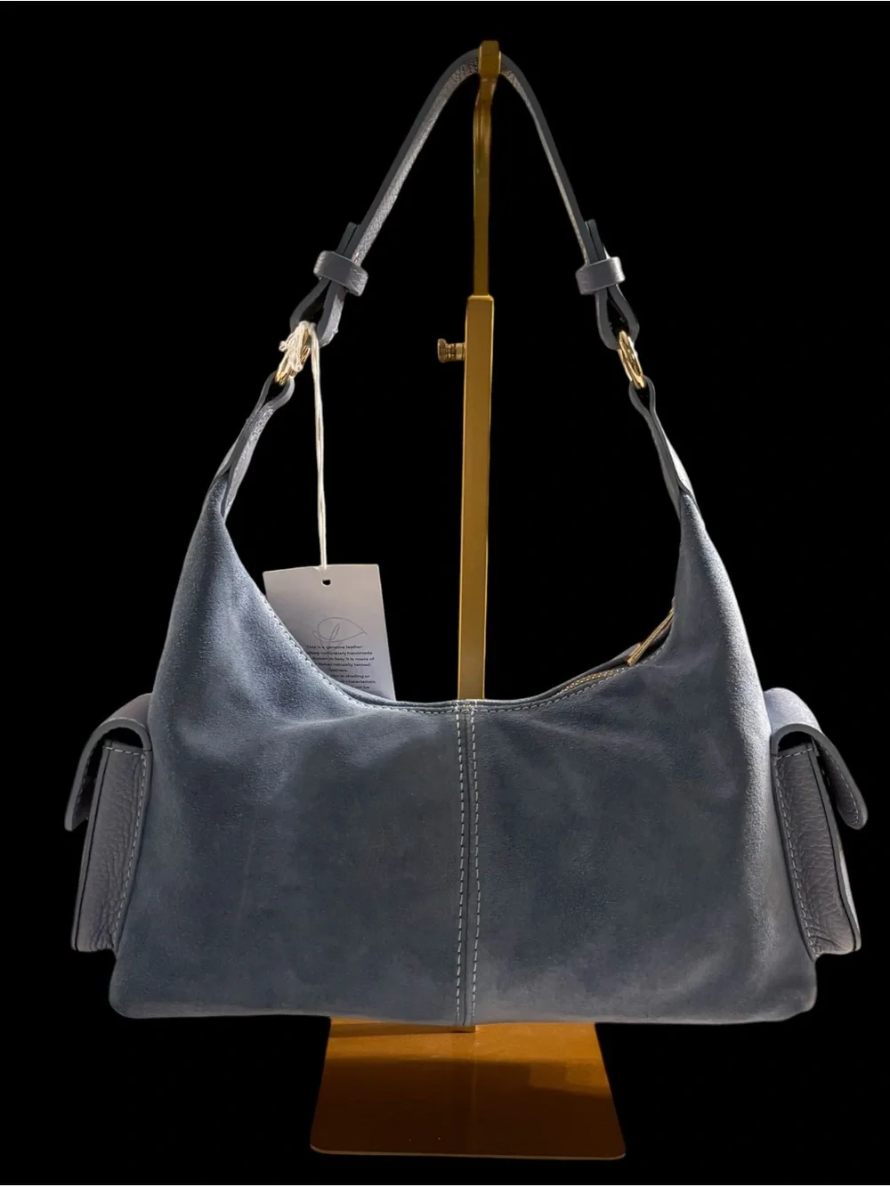 NWT Lilium Firenze Patty Suede Utility Shoulder Bag Crossbody Celeste Blue Italy